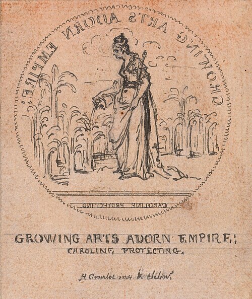 Design for a Medal: Growing Arts Adorn Empire, Caroline Protecting, 1736, Hubert-François Gravelot