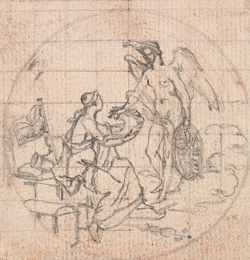 Design for a Medal: Figure of Britannia (?) and Fortune (?) or Victory (?), , Hubert-François Gravelot