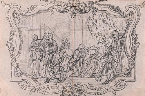 Design for a Vignette: The King of France Surrounded by Courtiers, , Hubert-François Gravelot