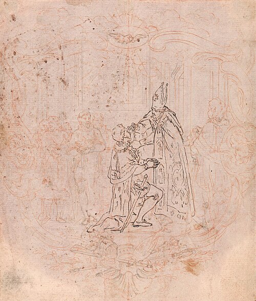 Design for a Frontispiece: A Bishop Conferring an Honor, Scene Within a Cartouche, , Hubert-François Gravelot