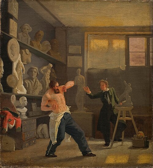 A sculptor in his studio working from the life. The medallist Christen Christensen., 1820, Wilhelm Ferdinand Bendz