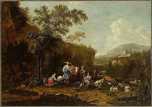 Italian landscape with a group of shepherds, , Jan Both