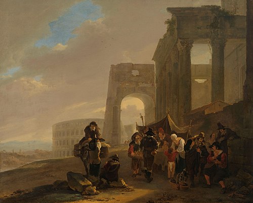 Street scene placed among Roman ruins, 1650, Jan Both