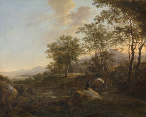 Southern landscape with travellers on a flooded track, 1641, Jan Both