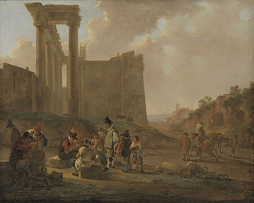 Römische Volksszene mit Kartenspielern vor dem Saturntempel, 1637, Jan Both