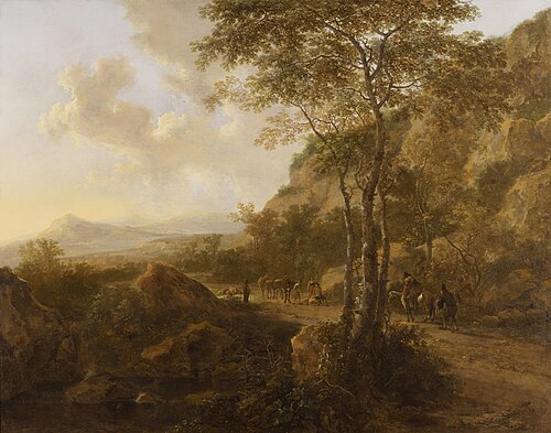 Landscape with Three Tall Oaks and Travellers, 1650, Jan Both