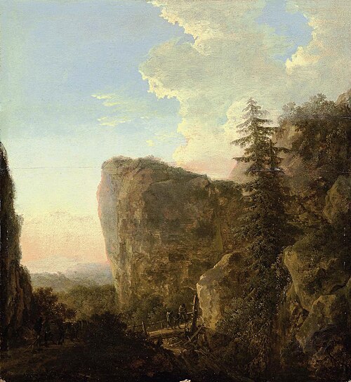An Italianate landscape with a muleteer and travellers on a mountain track, 1650, Jan Both
