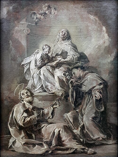 St. Anna, accompanied by St. Peter and St. Anthony of Padua, instructs the young Mary in reading the, 1748, Giovanni Battista Pittoni