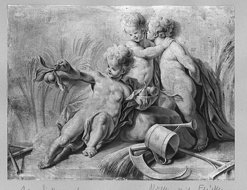 Three puttos ( grisaille ), 1776, Dirk van der Aa