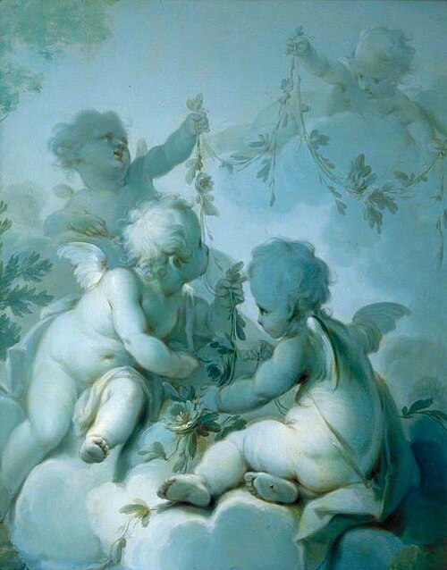 Four Cupids Holding Festoons of Flowers and Foliage, 1775, Dirk van der Aa