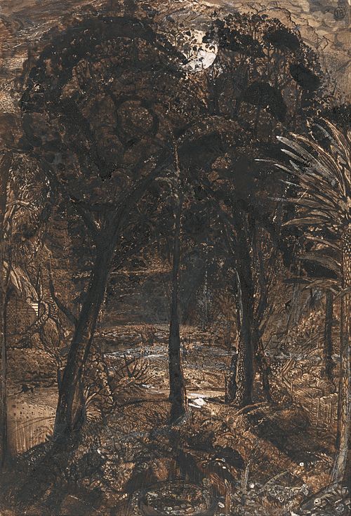 A Moonlit Scene with a Winding River, 1827, Samuel Palmer