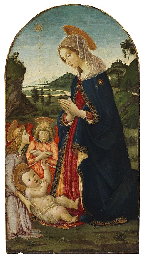 Adoration of Christ with two angels, 1450, Francesco Botticini