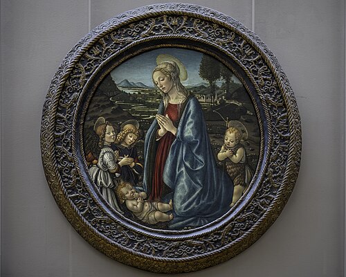 La Vierge adorant l'Enfant entourée de saint Jean-Baptiste enfant et de deux anges, 1487, Francesco Botticini