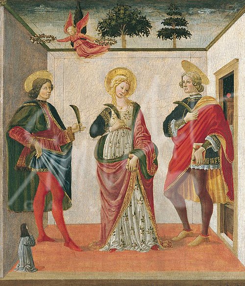 Saint Cecilia between Saint Valerian and Saint Tiburtius with a Donor, 1470, Francesco Botticini