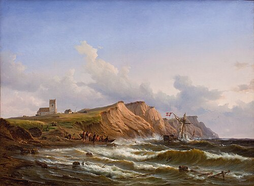 Shipwreck after a Storm off the West Coast of Jutland near Ferring Church, 1848, Carl Frederik Sørensen