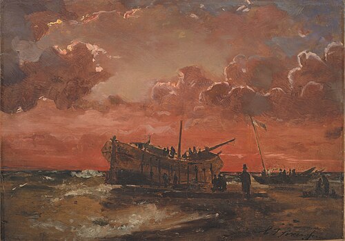 Naufrage sur la côte ouest du Jutland au lever du soleil, 1847, Carl Frederik Sørensen
