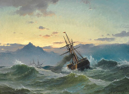 Paddle steamer in a heavy sea, 1869, Carl Frederik Sørensen