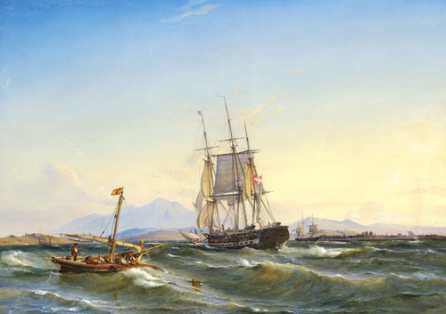 Morning off Madeira with the town of Funchal in the background., 1848, Carl Frederik Sørensen