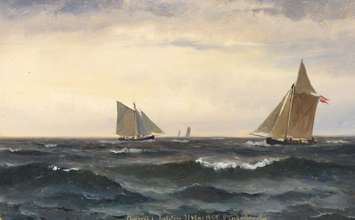 Seascape with two sailing ships., 1859, Carl Frederik Sørensen