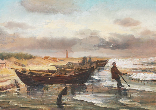 Fishermen and Boats at the Beach of Skagen, 1860, Carl Frederik Sørensen