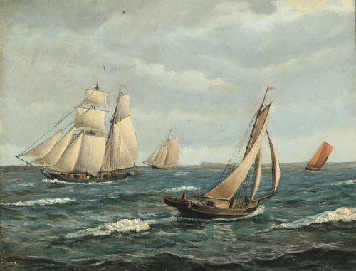 Seascape with sailing boats., 1836, Carl Frederik Sørensen