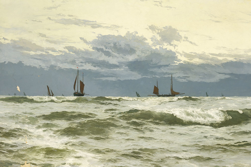 Sailing ships on a misty day., 1836, Carl Frederik Sørensen