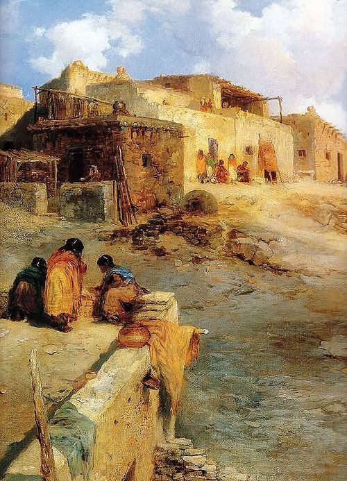 An Indian Pueblo, Laguna, New Mexico, 1908, Thomas Moran