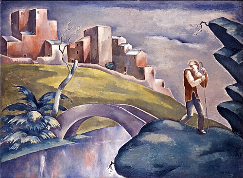 Krajobraz z figurą ludzką , Pejzaż z wędrowcem, 1916, Eugène Zak