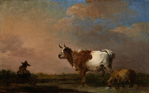 Vache et mouton sur le pâturage., 1750, Francesco Casanova