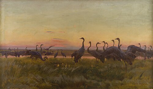 Greeting the sun. Cranes, 1910, Józef Chełmoński