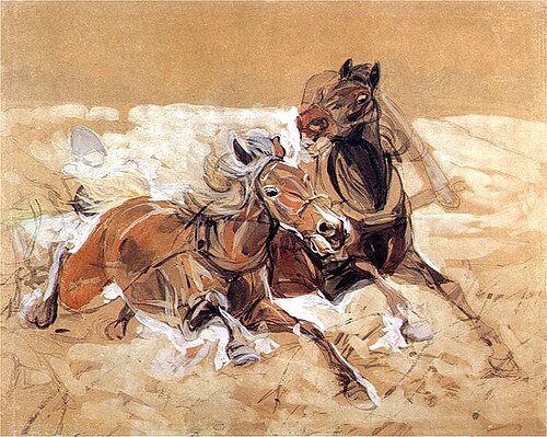 Horses draft to painting Wolves attack, 1882, Józef Chełmoński