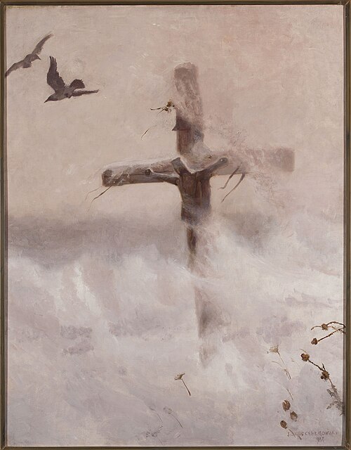 Cross in a blizzard., 1907, Józef Chełmoński