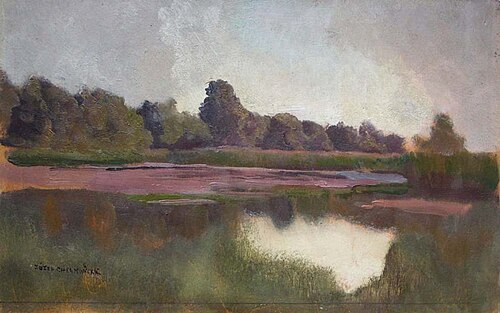 Krajobraz z jeziorkiem w lesie, 1900, Józef Chełmoński