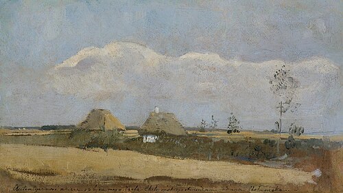 Krajobraz z chatami, 1908, Józef Chełmoński