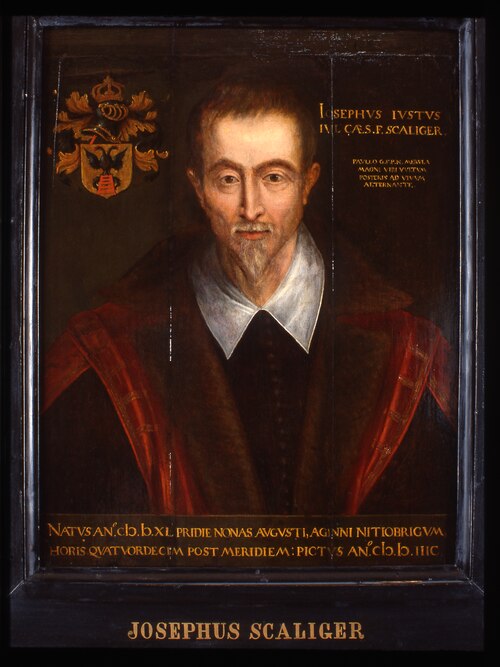 Portret van Josephus Justus Scaliger, hoogleraar Latijn, Oudheden en Historie te Leiden, 1597, Isaac Claesz van Swanenburg