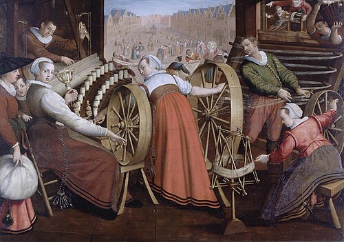 Spinning, warping and weaving, 1596, Isaac Claesz van Swanenburg