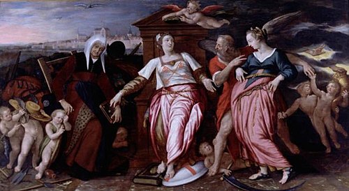 The Leiden City Virgin between the Old and the New Trade, 1598, Isaac Claesz van Swanenburg