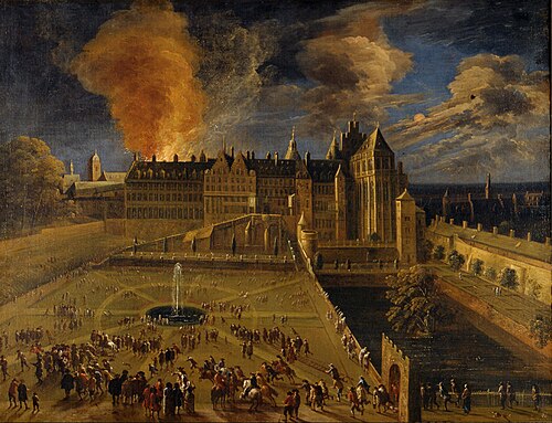 The Fire of 1679 in the Coudenberg Palace, 1688, Gillis van Auwerkercken
