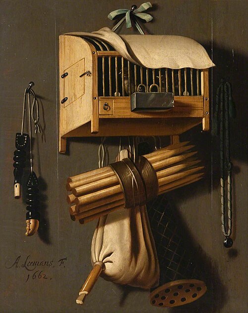 Still Life with Bird Catcher's Equipment, 1662, Anthonie Leemans