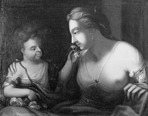 Et barn lader sin moder lugte til nogle blomster, 1686, Jacques d'Agar