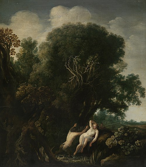 Une nymphe surprise durant son bain par un satyre, 1630, Moses van Uyttenbroeck