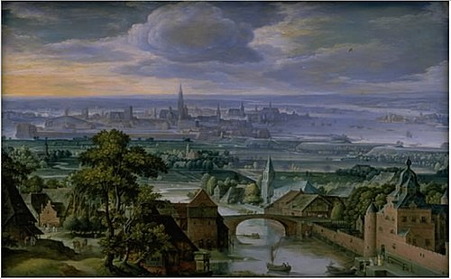 Paysage avec vue d'Anvers, 1580, Hans Bol